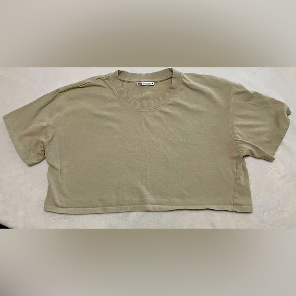 Zara Cropped Shirt Color Tan - Picture 1 of 1